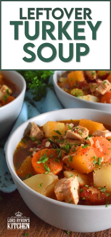A hearty and wholesome soup prepared with fresh root vegetables, rice, and leftover turkey breast meat. Put leftover holiday turkey to good use with this Leftover Turkey Soup recipe! #leftover #turkey #soup #homemade