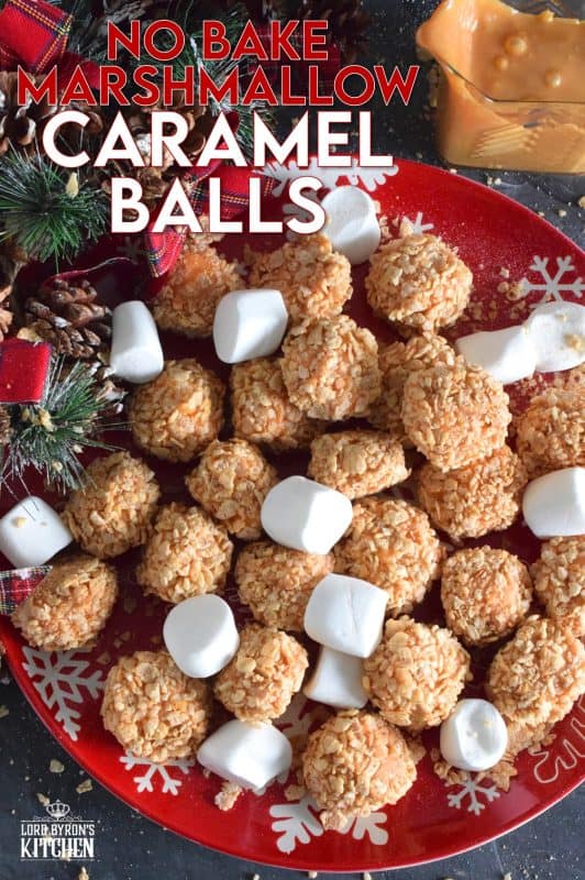 Large, fluffy marshmallows are dipped into a silky, smooth, and thick caramel, and then rolled into crushed cereal; these Marshmallow Caramel Balls are chilled until ready to eat! Super freezer friendly, but can be easily stored in your refrigerator for well over a week! #caramel #marshmallow #nobake #christmas #holidays #sweetenedmilk