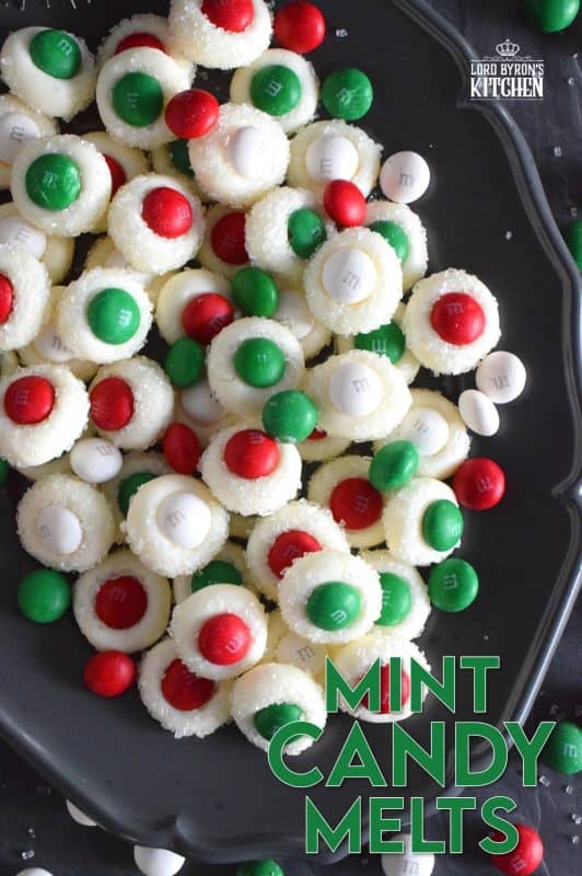 Quick and easy Mint Candy Melts is the perfect last-minute, no-bake confection. Package these beauties in little cellophane bags and tie with a festive ribbon to give to friends and neighbours. These would make a lovely take-home goodie bag too! #m&m #mint #peppermint #nobake #christmas #candy