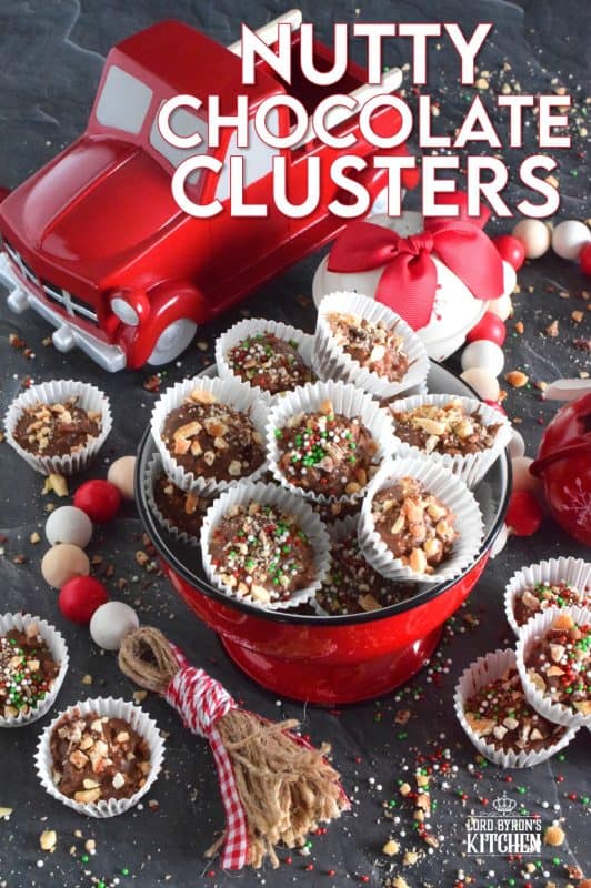 When it comes to no-bake Christmas treats, nothing can be as easy as these Nutty Chocolate Clusters. All you need is chocolate and nuts. I added sprinkles just to make them a little more festive, but that is completely optional. #chocolate #nuts #nutty #clusters #homemade