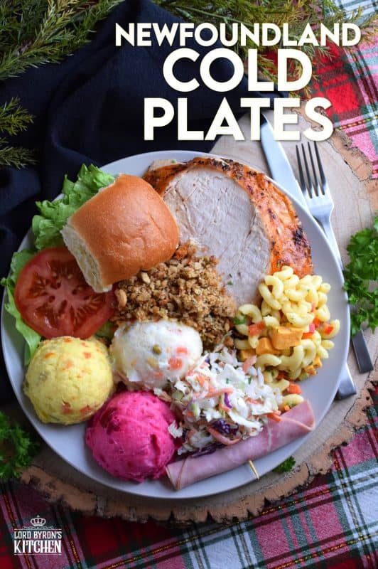 A hearty meal for hard-working people, Cold Plates are a very traditional Newfoundland Sunday night supper. It also happens to be my personal favourite! Consisting of three different types of potato salad, a pasta salad, coleslaw, and more, this meal is certainly hearty and filling! #newfoundland #recipes #cold #plates #traditional