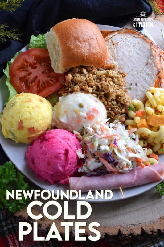 A hearty meal for hard-working people, Cold Plates are a very traditional Newfoundland Sunday night supper. It also happens to be my personal favourite! Consisting of three different types of potato salad, a pasta salad, coleslaw, and more, this meal is certainly hearty and filling! #newfoundland #recipes #cold #plates #traditional
