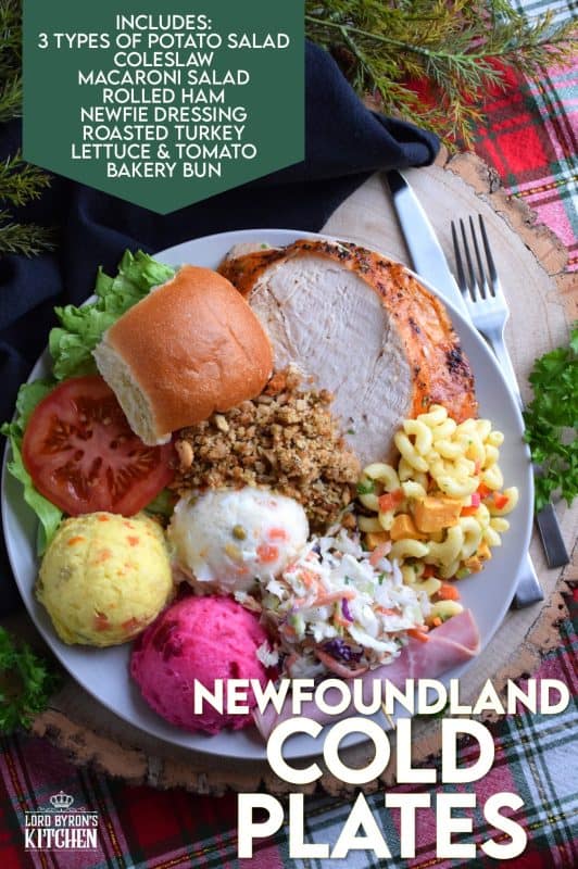 A hearty meal for hard-working people, Cold Plates are a very traditional Newfoundland Sunday night supper. It also happens to be my personal favourite! Consisting of three different types of potato salad, a pasta salad, coleslaw, and more, this meal is certainly hearty and filling! #newfoundland #recipes #cold #plates #traditional
