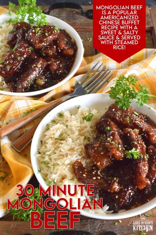 Garlicky, gingery, crispy, sweet, sticky, and oh, so tasty! These words only partially describe 30 Minute Mongolian Beef. When it comes to a quick family dinner, this one has winner written all over it! In fact, just do yourself a favour and double up on the recipe now! #30minutemeals #beef #mongolian #mongolianbeef