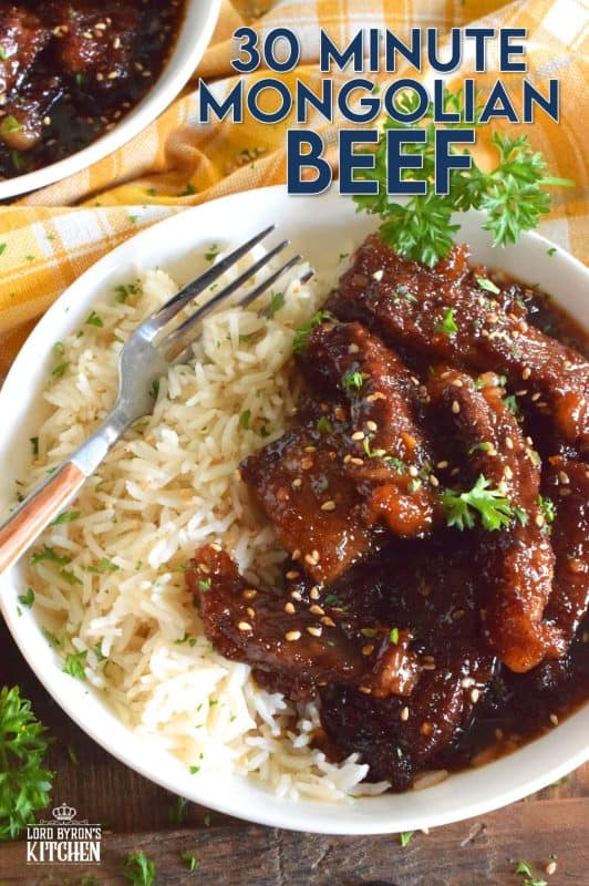 Garlicky, gingery, crispy, sweet, sticky, and oh, so tasty! These words only partially describe 30 Minute Mongolian Beef. When it comes to a quick family dinner, this one has winner written all over it! In fact, just do yourself a favour and double up on the recipe now! #30minutemeals #beef #mongolian #mongolianbeef