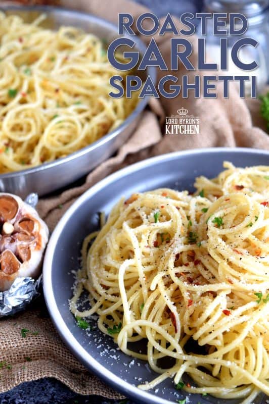 Roast the garlic ahead of time to cut down on the time it takes to make this dish. Roasted Garlic Spaghetti is not for the faint of heart. Garlic lovers rejoice! This dish is for you! Garlic can also be used in dressings or spread on crostini for a great tasting, garlicky appetizer! #garlic #roastedgarlic #garlickypasta #spaghetti #sweetgarlic