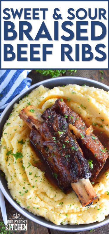 There's just no beating the flavour combination of sweet and sour; it's simple, inexpensive, rustic, and delicious. Sweet and Sour Braised Beef Ribs are easy to prepare and delightfully indulgent! #beefribs #shortribs #sweetandsour #braised #braising #ribs