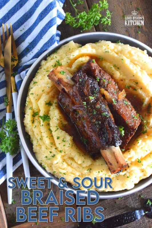 There's just no beating the flavour combination of sweet and sour; it's simple, inexpensive, rustic, and delicious. Sweet and Sour Braised Beef Ribs are easy to prepare and delightfully indulgent! #beefribs #shortribs #sweetandsour #braised #braising #ribs