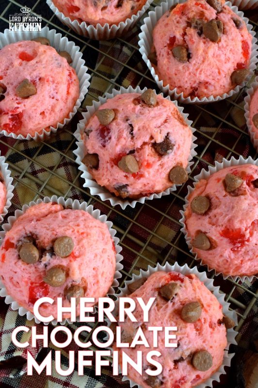 Prepared with a basic muffin recipe, these delicious, pretty pink muffins comes to life with chocolate chips and candied red cherries! #valentines #muffins #cherry #chocolate