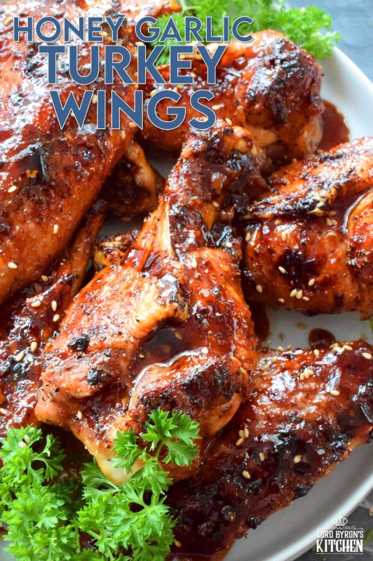 My all-time favourite ingredient combination, which is garlic and honey, are the dominant flavours in these Honey Garlic Turkey Wings. If you ever feel like there's not enough meat on a chicken wing, give turkey wings a try! They are super moist and more filling too!! #honeygarlic #turkey #turkeywings #wings