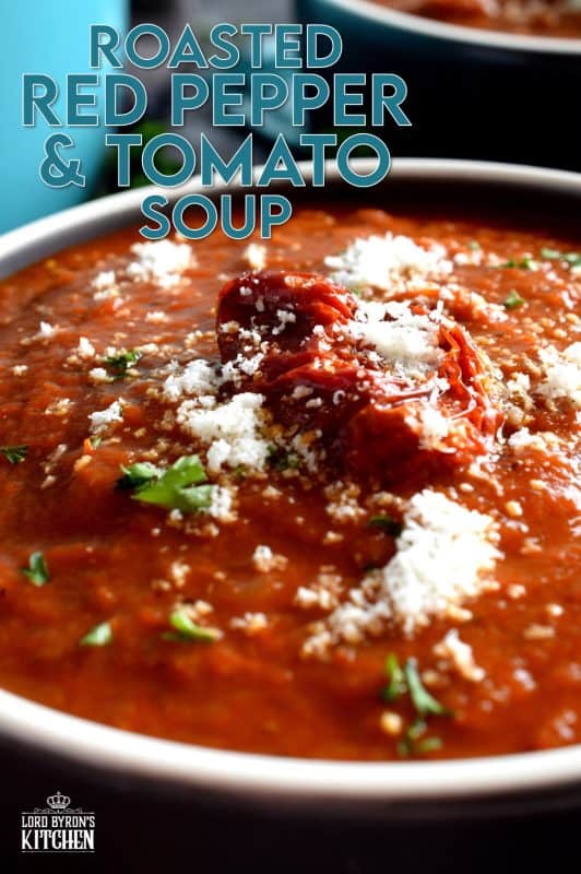 Roasting vegetables intensifies flavour and brings out their natural sweetness. The charred bits will add smokiness and a homestyle flair. It's certainly evident in this Roasted Red Pepper and Tomato Soup! This delicious soup is super thick and hearty; and easy to prepare too! #roasted #redpepper #bellpepper #soup