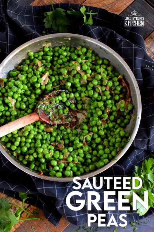 A side dish needn't be complicated and fussy; Sauteed Green Peas is a wonderful side to almost any meal! Just a few basic ingredients, like peas, garlic, and shallots is all you need to transform the humble pea into an extraordinary side! #green #peas #side #dish