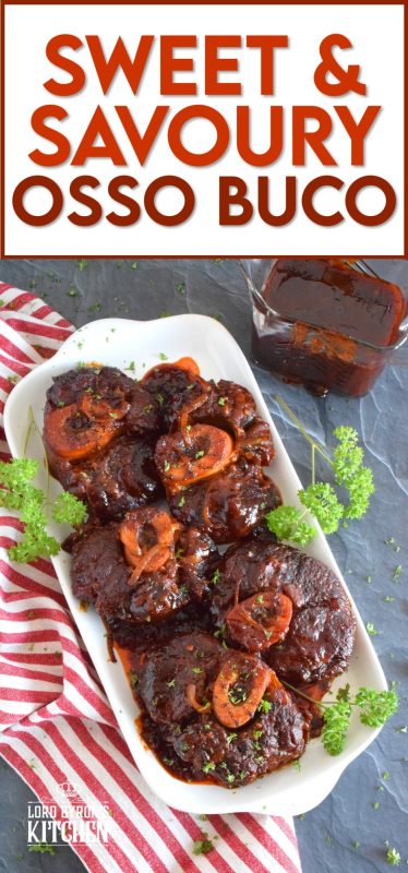 These super moist and tender veal shanks are braised in a rich tomato, white wine, and brown sugar-based sauce. The secret to this delicious Sweet and Savoury Osso Buco, is allowing the meat to cook slowly over low heat in a covered pan for hours. One cannot rush perfection and this osso buco recipe is most certainly perfect! #ossobuco #veal #vealshanks #osso #buco