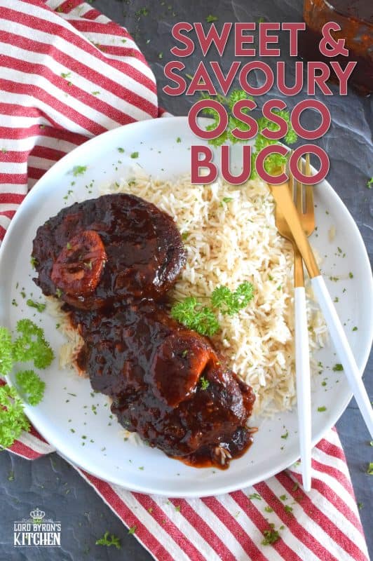 These super moist and tender veal shanks are braised in a rich tomato, white wine, and brown sugar-based sauce. The secret to this delicious Sweet and Savoury Osso Buco, is allowing the meat to cook slowly over low heat in a covered pan for hours. One cannot rush perfection and this osso buco recipe is most certainly perfect! #ossobuco #veal #vealshanks #osso #buco