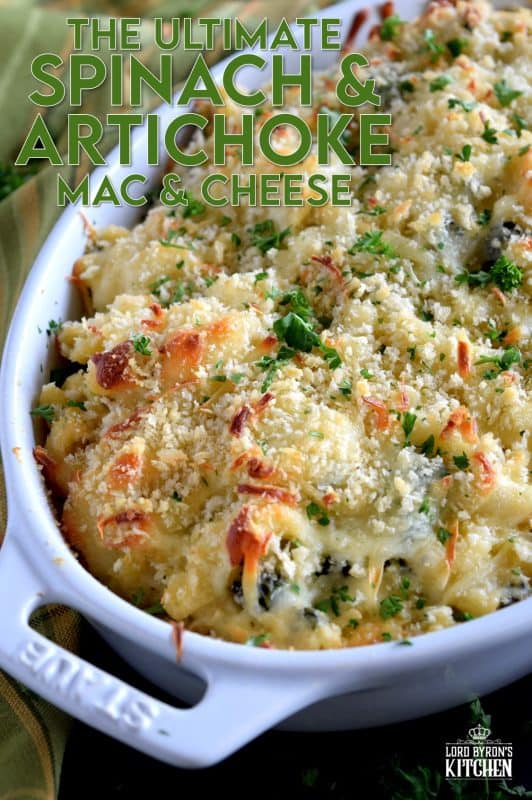 There's nothing wrong with regular mac and cheese, but it simply cannot compare to this Ultimate Spinach and Artichoke Mac and Cheese! It is the cheesiest and the creamiest, with a crispy, crunchy crumb topping. Make no mistake, this cannot be found in a box at the grocer! #spinach #macandcheese #artichoke