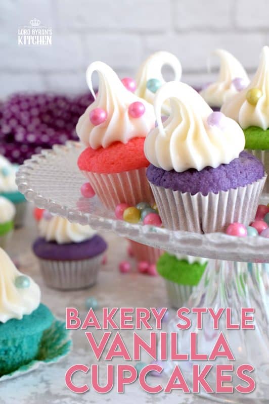 A classic vanilla cupcake recipe, which has been all gussied up for a delightful springtime affair; Bakery Style Mini Vanilla Cupcakes are super easy and fun to make without breaking the bank. #minicupcakes #bakerystyle #vanillacupcakes #birthdaycupcakes