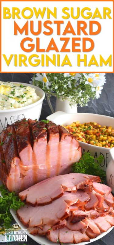 Take all of the guesswork out of preparing a large ham with this recipe! Brown Sugar Mustard Glazed Virginia Ham is easy to prepare and it looks incredible! This ham is perfectly baked, is moist and tender, and has a sweet and sticky glaze with just a little bite to it - you will hope for leftovers because this ham is too good to not have some the next day! #virginiaham #countryham #ham #glazedham #bakedham