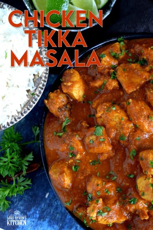 Tender chicken breast pieces, marinated in yogurt and spices, and simmered in a thick, luscious curry sauce. Why go out for Indian food when you can make Chicken Tikka Masala at home? Going out is so last year, anyway! #chicken #tikkamasala #indianchicken #indianathome #marinade #indianfood #indianrecipes
