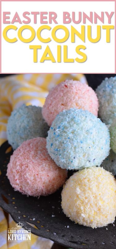 As tasty as they are pretty, Easter Bunny Coconut Tails are a no-bake, easy, kid-friendly recipe! They will love dying the coconut those pastel colours! #easter #bunny #balls #tail #cookies #pastel #nobake
