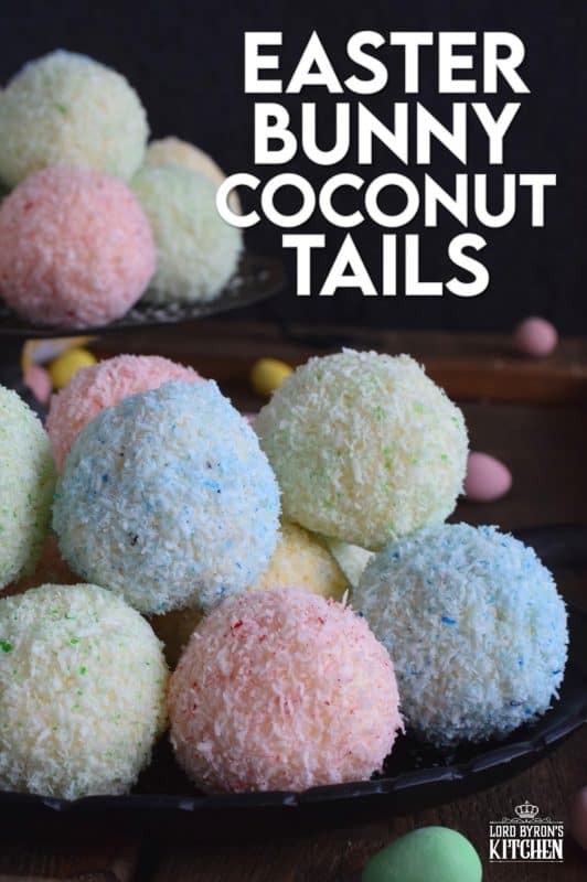 As tasty as they are pretty, Easter Bunny Coconut Tails are a no-bake, easy, kid-friendly recipe! They will love dying the coconut those pastel colours! #easter #bunny #balls #tail #cookies #pastel #nobake