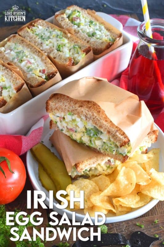 Take this Irish Egg Salad Sandwich to work with you for lunch this St. Patrick's Day! It's the most delicious and interesting egg salad sandwich you'll ever eat! It is super flavourful and filled with freshness too. Get your favourite sandwich bread and overfill it with this egg salad mixture; if it's not messy, you're not doing it right! #eggsalad #sandwich #eggsandwich #irish #stpatricksday #eggsaladsandwich #vegetarian