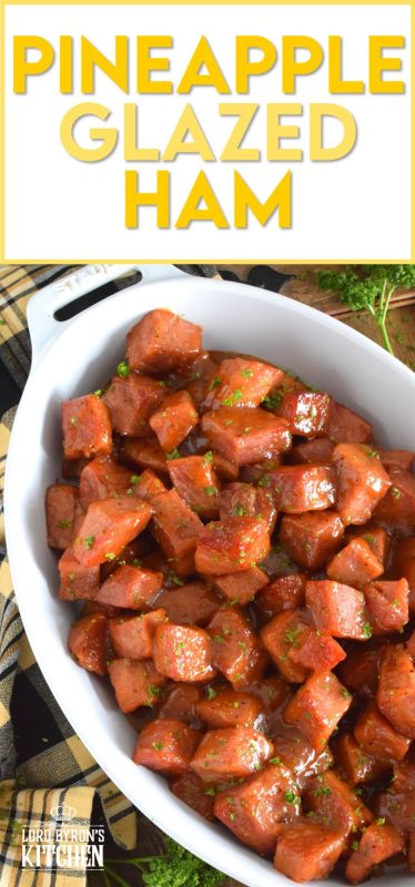 This boneless glazed ham is super easy to prepare and everyone loves it! The ham is tender and moist; it is salty, sweet and a little tart too, which makes it the perfect Easter main! Serve this retro-inspired dish the easy way - no need for carving and fancy presentation. Pineapple Glazed Ham has all the flavour without all the fuss! #pineapple #glazed #ham #easterham #glazedham #countryham #virginia