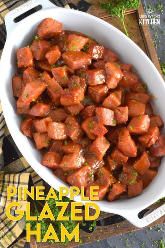 This boneless glazed ham is super easy to prepare and everyone loves it! The ham is tender and moist; it is salty, sweet and a little tart too, which makes it the perfect Easter main! Serve this retro-inspired dish the easy way - no need for carving and fancy presentation. Pineapple Glazed Ham has all the flavour without all the fuss! #pineapple #glazed #ham #easterham #glazedham #countryham #virginia