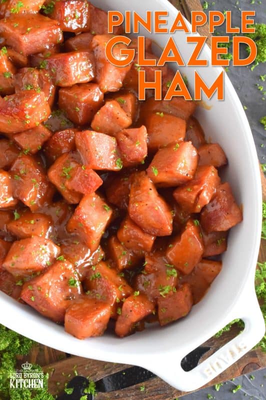 This boneless glazed ham is super easy to prepare and everyone loves it! The ham is tender and moist; it is salty, sweet and a little tart too, which makes it the perfect Easter main! Serve this retro-inspired dish the easy way - no need for carving and fancy presentation. Pineapple Glazed Ham has all the flavour without all the fuss! #pineapple #glazed #ham #easterham #glazedham #countryham #virginia