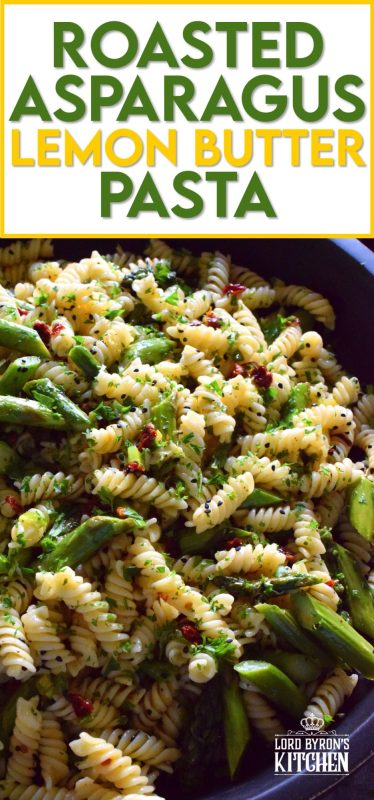 A dish that can only be described as springtime in a bowl, this simple butter roasted asparagus pasta salad, tossed with sun dried tomatoes, fresh lemon, and parmesan. A delightful cold pasta salad that everyone will love! #asparagus #lemon #butter #pasta #salad