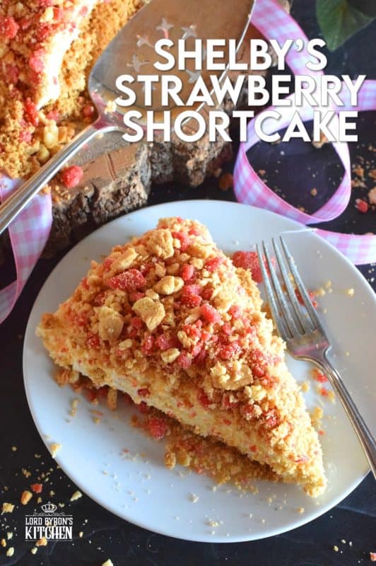 Remember those pink and white ice cream bars with the crumb coating? If you loved those, then you're already a fan of Shelby's Strawberry Shortcake. Prepared in a jar or as a pie, this is a simple-to-prepare dessert that will have your guests begging for more! #strawberry #shortcake #creamcheese #crumbs