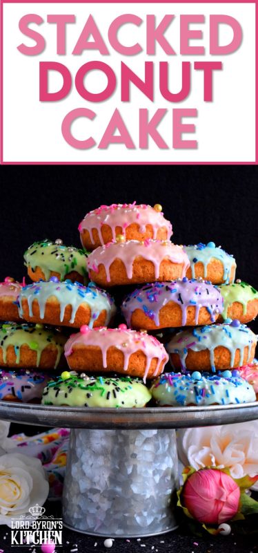 Who doesn't get excited when they see a big pile of donuts? Sure, you could go to your favourite pastry shop, but you can easily make your own donuts at home. This Stacked Donut Cake is proof of that! And, it's perfect for any occasion! #donuts #homemade #stackedcake #donutcake