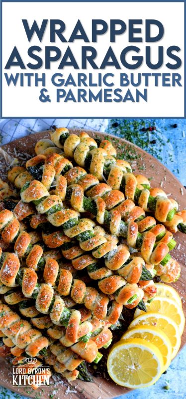 Whether you're looking for a new side dish or an interesting appetizer, Wrapped Asparagus with Garlic Butter and Parmesan is the answer. Perfectly baked, perfectly seasoned, and perfectly perfect! Serve hot or at room temperature! #asparagus #wrapped #appetizer #homemade #dough #biscuit #dip #baked #roasted