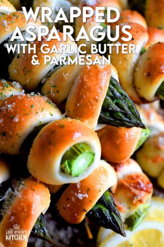 Whether you're looking for a new side dish or an interesting appetizer, Wrapped Asparagus with Garlic Butter and Parmesan is the answer. Perfectly baked, perfectly seasoned, and perfectly perfect! Serve hot or at room temperature! #asparagus #wrapped #appetizer #homemade #dough #biscuit #dip #baked #roasted