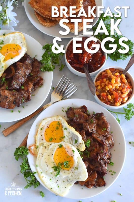 Breakfast Steak and Eggs is most certainly a hearty meal! Most morning routines don't make room for such luxuries, but a weekend breakfast or brunch is a perfect time to indulge in something as delicious as this! Go ahead and prepare the beef the night before. The longer it marinates, the more tender and juicy it will be! #breakfast #steak #steakandeggs #eggs #bigbreakfast #brunch