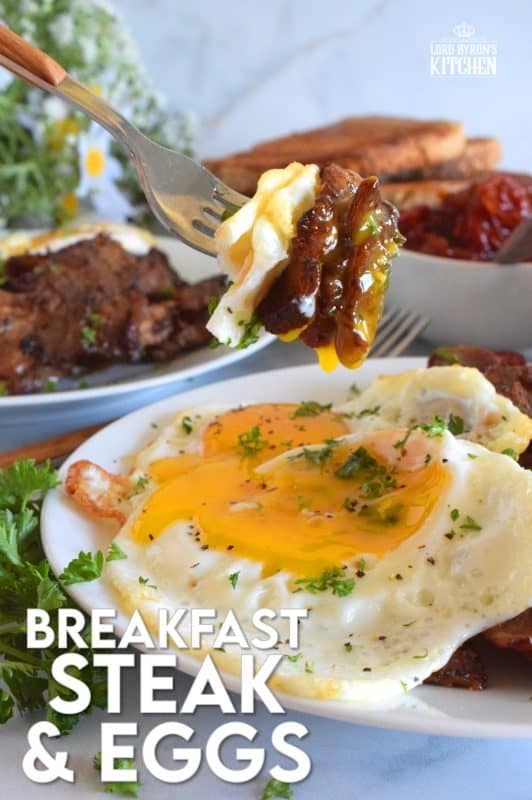 Breakfast Steak and Eggs is most certainly a hearty meal! Most morning routines don't make room for such luxuries, but a weekend breakfast or brunch is a perfect time to indulge in something as delicious as this! Go ahead and prepare the beef the night before. The longer it marinates, the more tender and juicy it will be! #breakfast #steak #steakandeggs #eggs #bigbreakfast #brunch