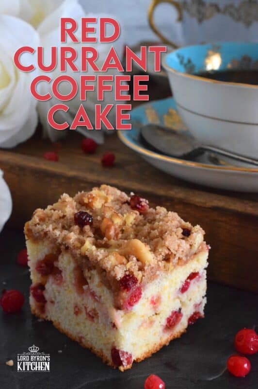 With two whole cups of red currants, and lemon zest, this Currant Coffee Cake tastes tangy, sweet, and very refreshing. With a sweet walnut crumb topping, this is one cake that should be served with a hot tea or coffee. #coffeecake #redcurrants #currants #berries #cake