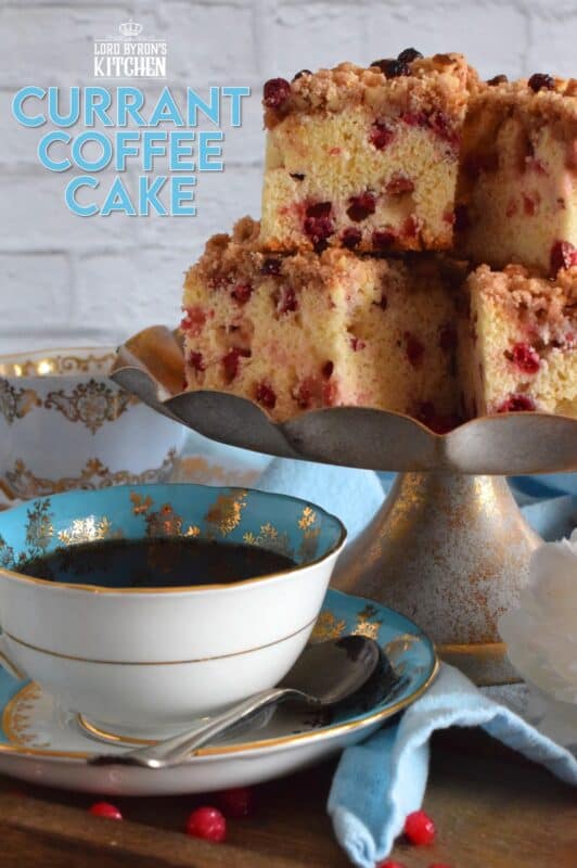 With two whole cups of red currants, and lemon zest, this Currant Coffee Cake tastes tangy, sweet, and very refreshing. With a sweet walnut crumb topping, this is one cake that should be served with a hot tea or coffee. #coffeecake #redcurrants #currants #berries #cake