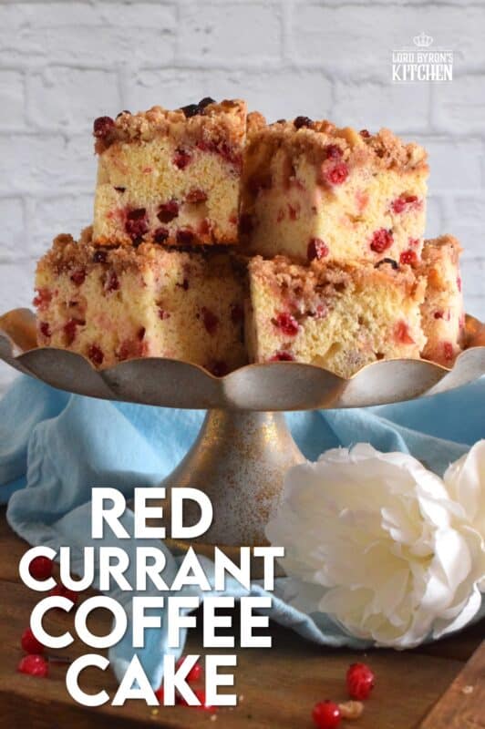 With two whole cups of red currants, and lemon zest, this Currant Coffee Cake tastes tangy, sweet, and very refreshing. With a sweet walnut crumb topping, this is one cake that should be served with a hot tea or coffee. #coffeecake #redcurrants #currants #berries #cake