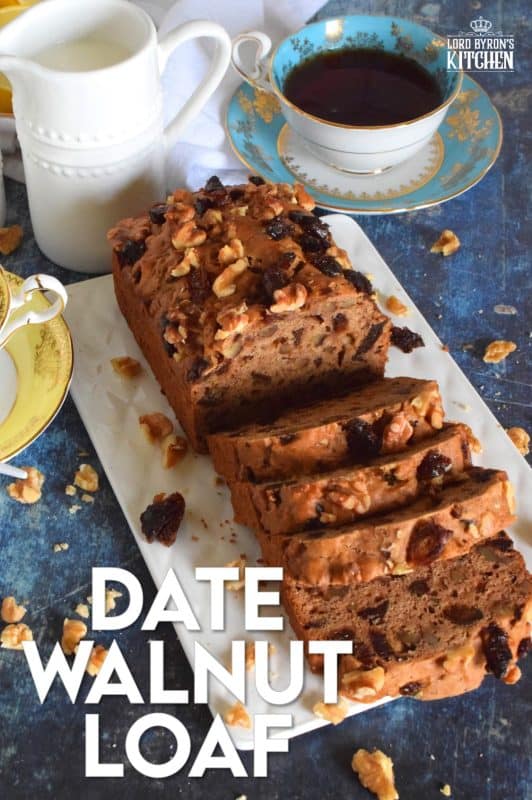 Best served with tea as an afternoon snack, Date Walnut Loaf is very moist with bursts of sweet chopped dates and crunchy walnuts. Makes for a great gift idea, and can be easily frozen for later too! #dates #walnut #loaf #medjool #bread