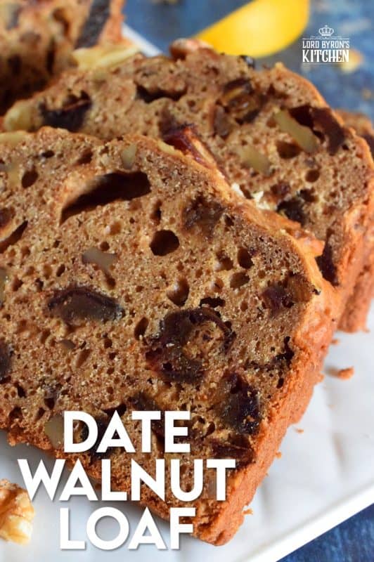 Best served with tea as an afternoon snack, Date Walnut Loaf is very moist with bursts of sweet chopped dates and crunchy walnuts. Makes for a great gift idea, and can be easily frozen for later too! #dates #walnut #loaf #medjool #bread