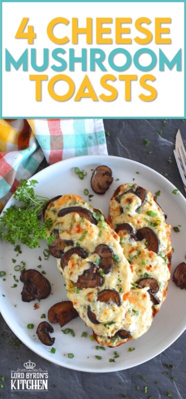 Sometimes you want something quick, easy, and filling. And, sometimes, you want something that is all of those things, as well as cheesy, messy, and loaded with carbs. Four Cheese Mushroom Toasts is just what you need! It's one of those great weeknight dinners that just makes you feel all warm and cozy! #mushroom #cheese #cheesy #toast #toasts #makeitameal