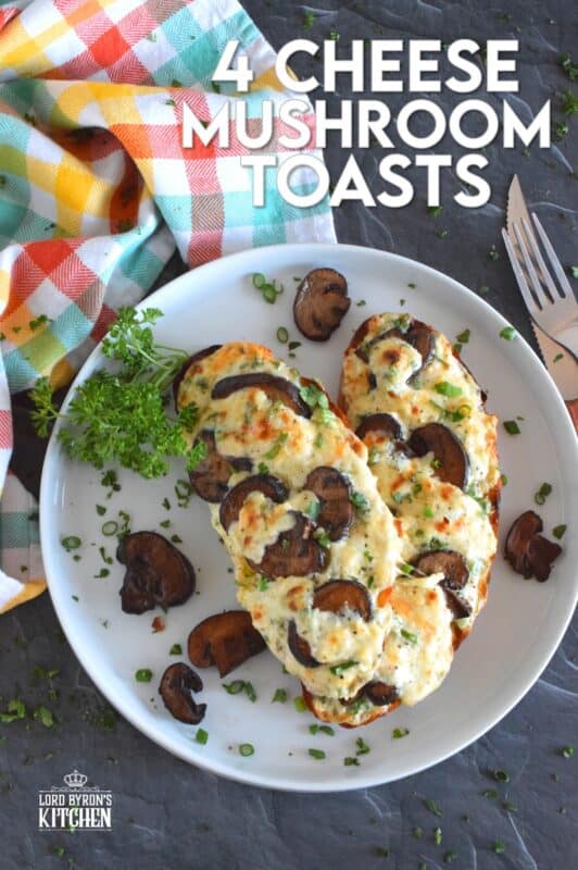 Sometimes you want something quick, easy, and filling. And, sometimes, you want something that is all of those things, as well as cheesy, messy, and loaded with carbs. Four Cheese Mushroom Toasts is just what you need! It's one of those great weeknight dinners that just makes you feel all warm and cozy! #mushroom #cheese #cheesy #toast #toasts #makeitameal