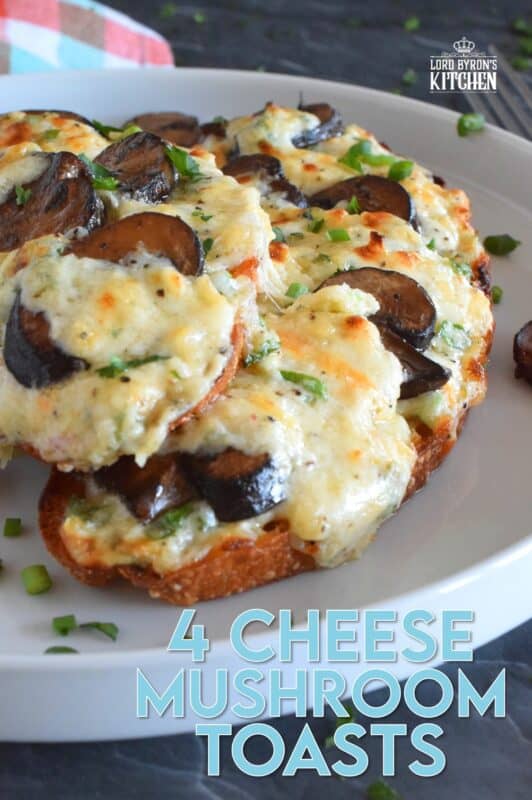 Sometimes you want something quick, easy, and filling. And, sometimes, you want something that is all of those things, as well as cheesy, messy, and loaded with carbs. Four Cheese Mushroom Toasts is just what you need! It's one of those great weeknight dinners that just makes you feel all warm and cozy! #mushroom #cheese #cheesy #toast #toasts #makeitameal
