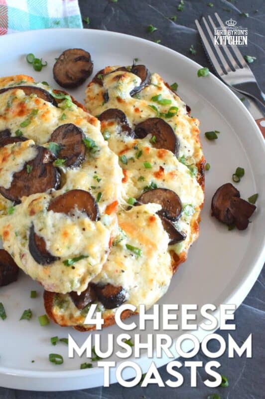 Sometimes you want something quick, easy, and filling. And, sometimes, you want something that is all of those things, as well as cheesy, messy, and loaded with carbs. Four Cheese Mushroom Toasts is just what you need! It's one of those great weeknight dinners that just makes you feel all warm and cozy! #mushroom #cheese #cheesy #toast #toasts #makeitameal
