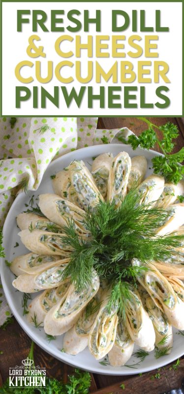 Little sandwiches made with tortillas are often called pinwheels and they are very popular! Not only are they easy to make and quite delicious too, but they are adaptable to any occasion and are enjoyed by kids and adults alike! This particular pinwheel is stuffed with a slightly sweetened cream cheese and chopped cucumber mixture with loads of fresh dill - these just scream spring! #pinwheels #cucumber #dill #appetizers #fingerfoods