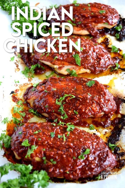 Slightly sweet with a little heat, this easy Indian Spiced Chicken is sure to please the pickiest member of your family. With just a few basic ingredients, you can transform a plain chicken breast into a moist, succulent masterpiece in no time at all! #chicken #weeknight #whatsfordinner #indian #spiced