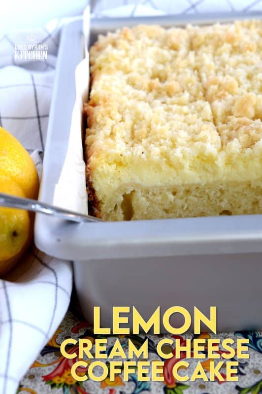 Lemon Cream Cheese Coffee Cake is extra lemony, with a creamy filling and a crumbly topping. Light, refreshing, and delicious; brew the coffee and invite your friends! That's assuming you'll want to share this cake with anyone after you get your first taste! #lemon #coffee #cake #cream #cheese #dessert #summer