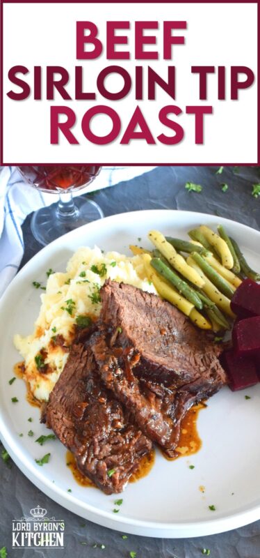 Succulent and moist, and slowly braised with onions and a delicious homemade broth consisting of brewed coffee, Beef Sirloin Tip Roast is delicious and a perfect meal for the entire family! Slow cooking and locking in moisture is the key to a tender, fall-apart roasted beef sirloin dinner! #sirloin #braised #beef #sunday #family #dinner