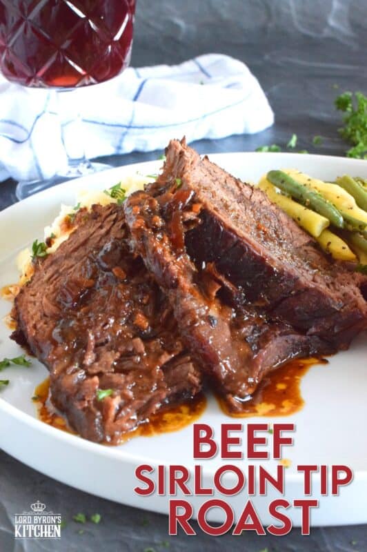 Succulent and moist, and slowly braised with onions and a delicious homemade broth consisting of brewed coffee, Beef Sirloin Tip Roast is delicious and a perfect meal for the entire family! Slow cooking and locking in moisture is the key to a tender, fall-apart roasted beef sirloin dinner! #sirloin #braised #beef #sunday #family #dinner