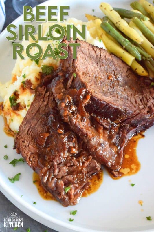 Succulent and moist, and slowly braised with onions and a delicious homemade broth consisting of brewed coffee, Beef Sirloin Tip Roast is delicious and a perfect meal for the entire family! Slow cooking and locking in moisture is the key to a tender, fall-apart roasted beef sirloin dinner! #sirloin #braised #beef #sunday #family #dinner